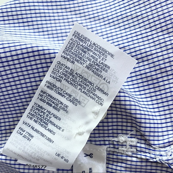 TOMMY HILFIGER • Men’s Custom Fit Blue, White Long Sleeve Checkered 80s 2PLY - Picture 12 of 13